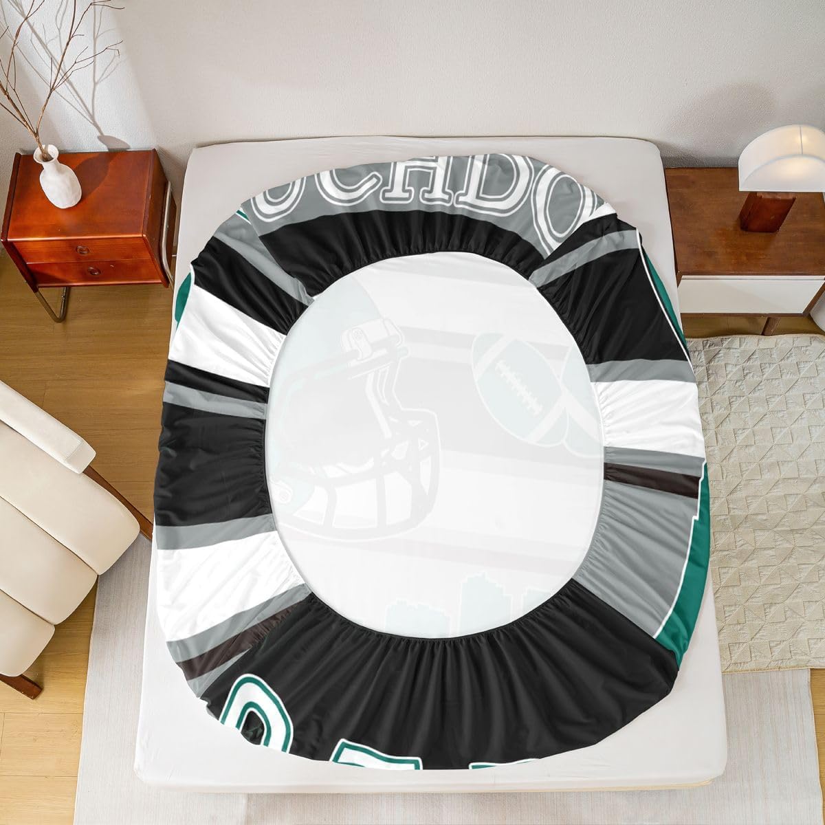 Football Full Size Fitted Sheet No Top Sheet,Grey Soccer Rugby Game 3 Pieces Kids Teenager Room Decor American Sport Football Pocket 2 Pillowcases