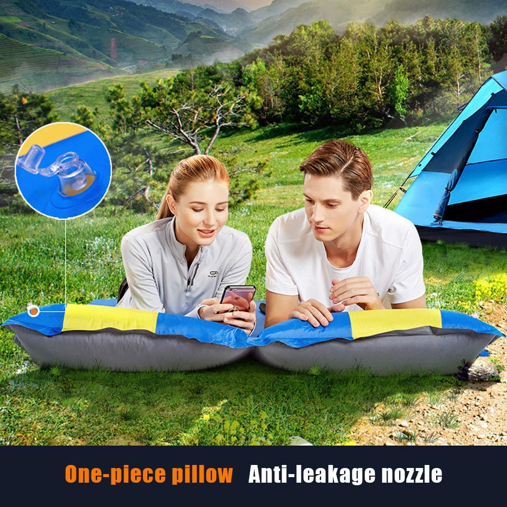 Doble Almohadilla Autoinflable, Colchoneta para Acampar Al Aire Libre con Almohada, Colchón De Espuma A Prueba De Humedad De 3 Cm, Colchón De Aire, Diseño De Costuras, para Caminar, Viajar