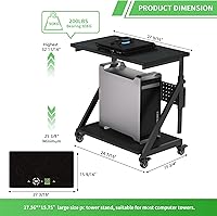 Vista 6 de Soporte de carro de torre de computadora ajustable en altura, mesa de pie para computadora portátil, soporte de impresora con ruedas bloqueables
