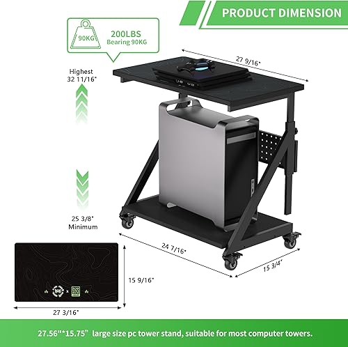 Miniatura 6 de Soporte de carro de torre de computadora ajustable en altura, mesa de pie para computadora portátil, soporte de impresora con ruedas bloqueables
