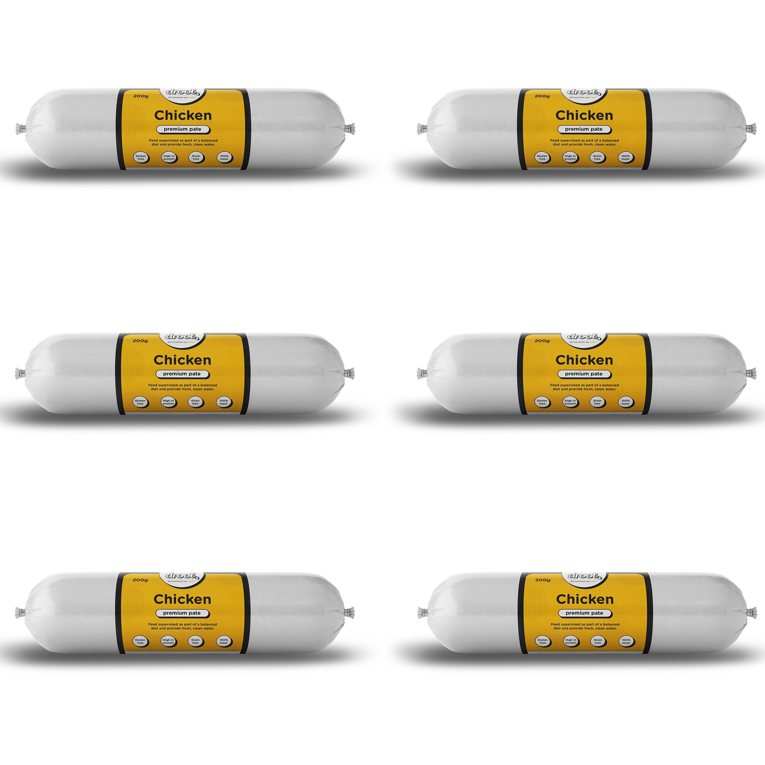 Drool Pet Products | Premium 6 x Chicken Dog Pate Tube Roll | Grain-Free High Protein Dog Food | Multi Pack 6 x 200g