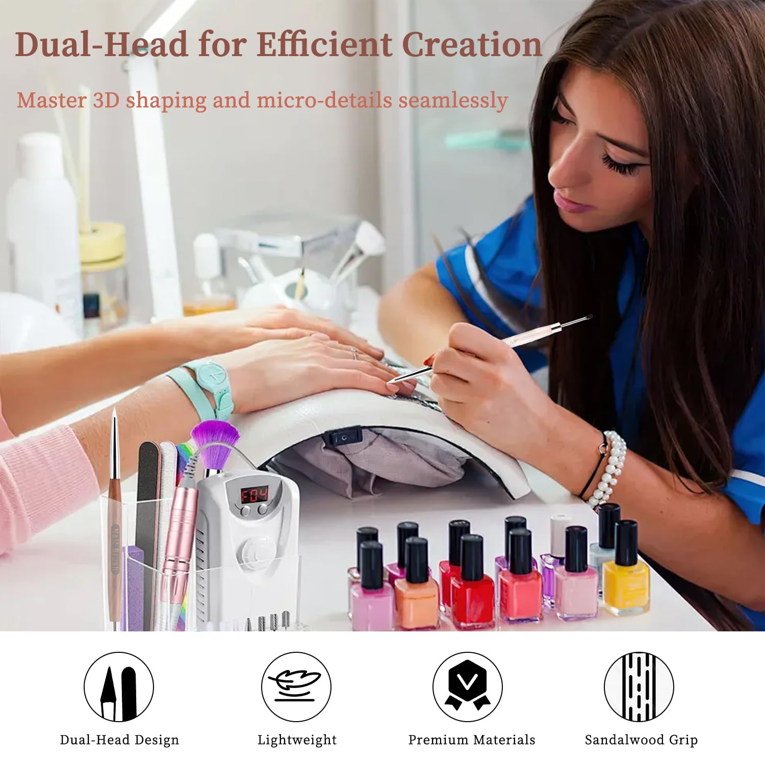 Double Nail Art Sculpture Pen: Silicone & Metal Dual Tipped Nail Brushes Silicone Nail Art Tools for Design Nail Foil Carving Drawing Shaping Effect Nail Art Pens for Home and DIY (Pink+Sandalwood)
