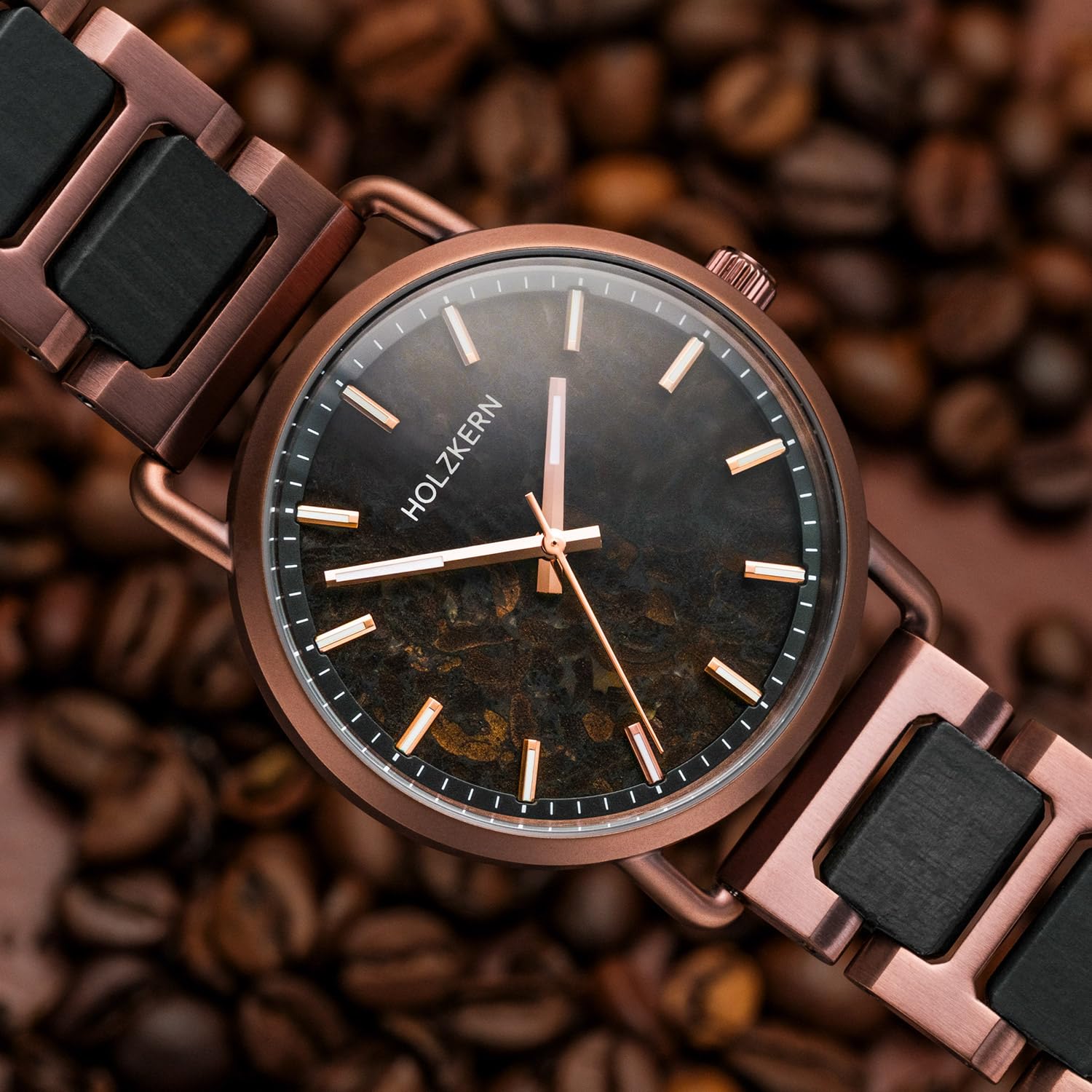 HOLZKERN Armbanduhr Quarz Espressino Kaffee/Ahorn 9010631022532 | Unisex-Uhr für Frauen und Männer Edelstahl/Holz