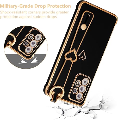 Vista 235 de ZTOFERA Funda para Samsung Galaxy S22 Plus 5G con correa para la muñeca, bonito borde chapado de lujo, patrón de corazones de amor para niñas y Azul