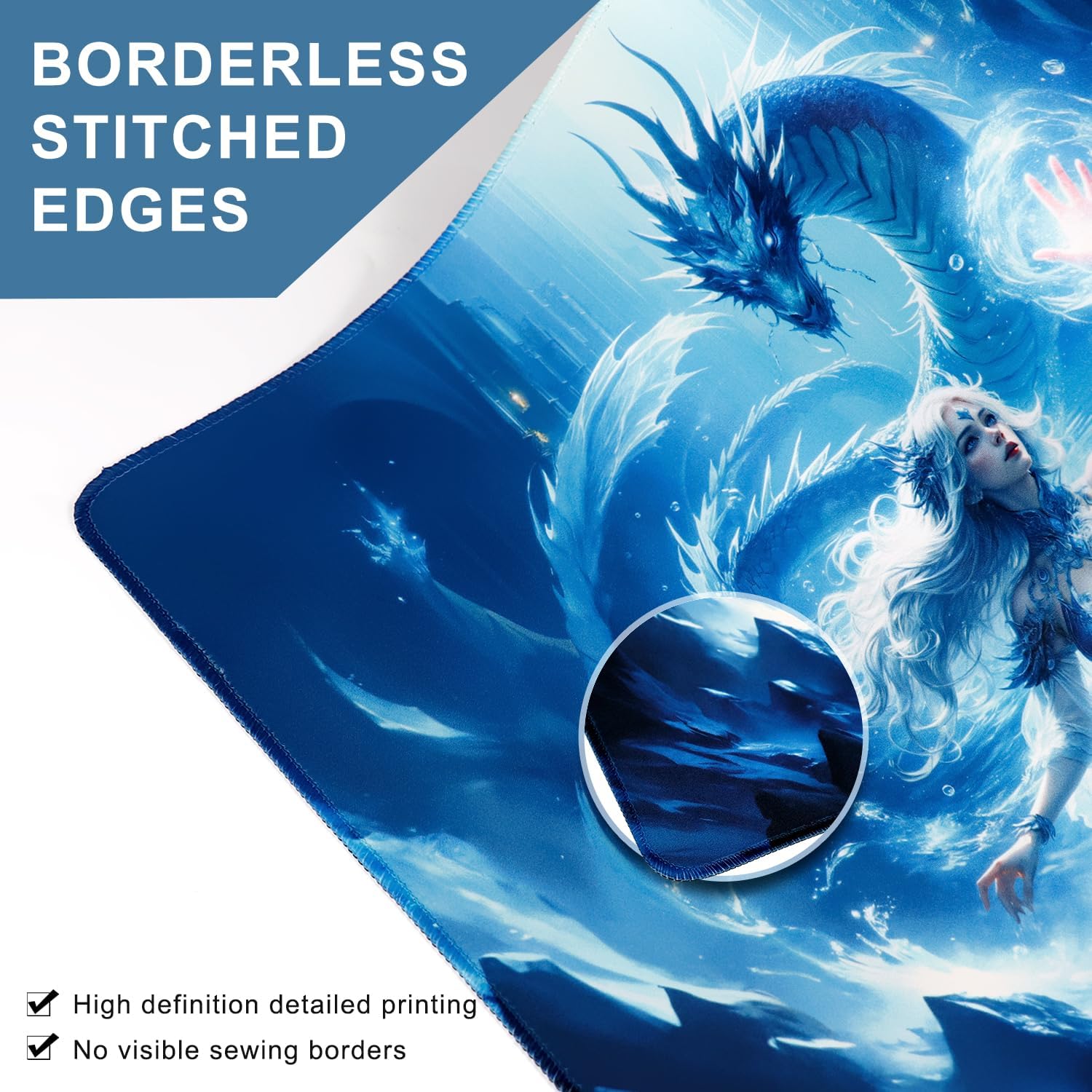 MTG Playmat, TCG Card Game Playmat, Stitched Edge, Non-Slip Rubber Bottom - 24 x 14 inch - Sovereign of The Azure Depths