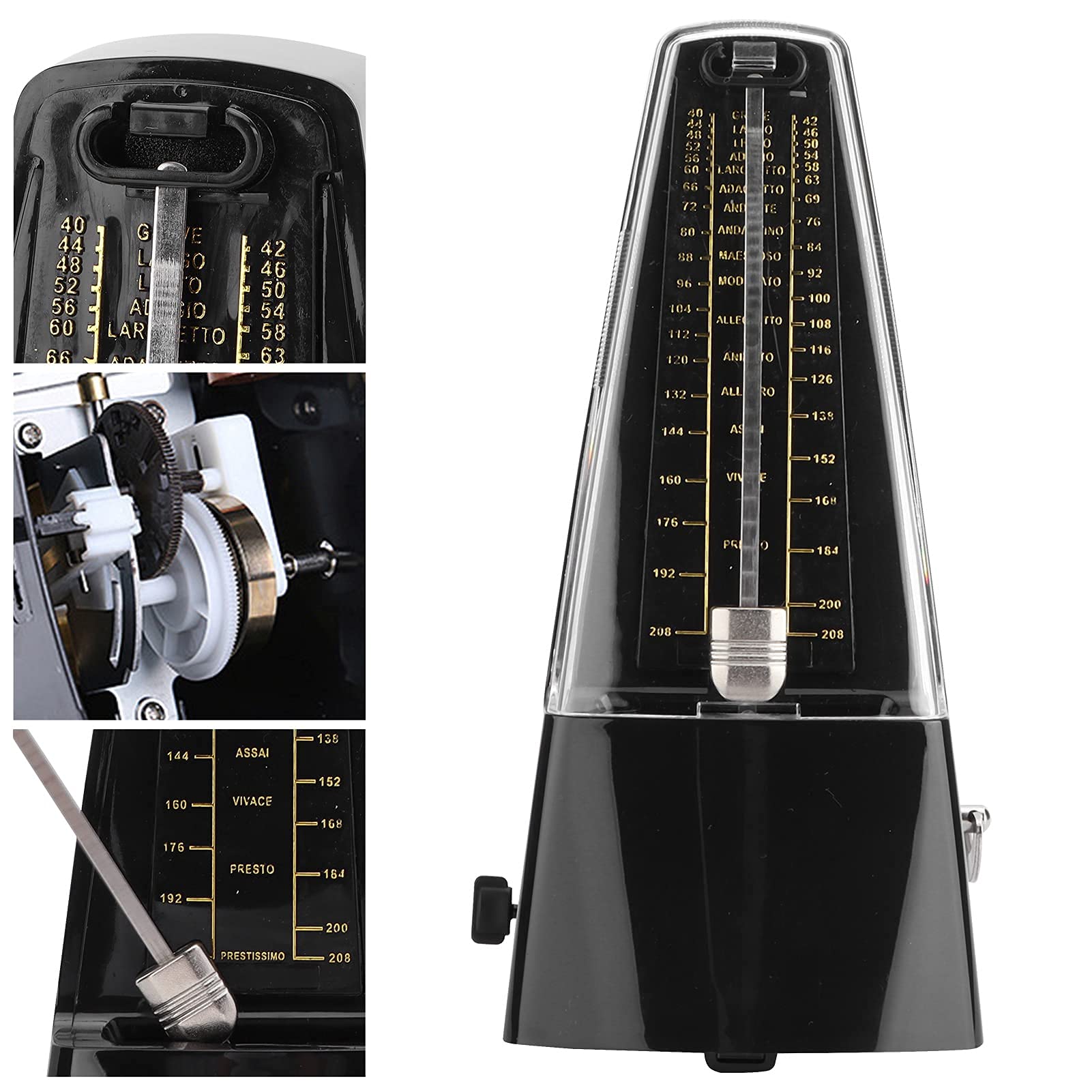 Fafeims Metrónomo Mecánico para Piano, Violín, Bajo y Batería – Temporizador Musical Ajustable con 40–208 BPM, Diseño Clásico Negro sin Pilas, Ideal para Estudiantes, Profesores y Mú