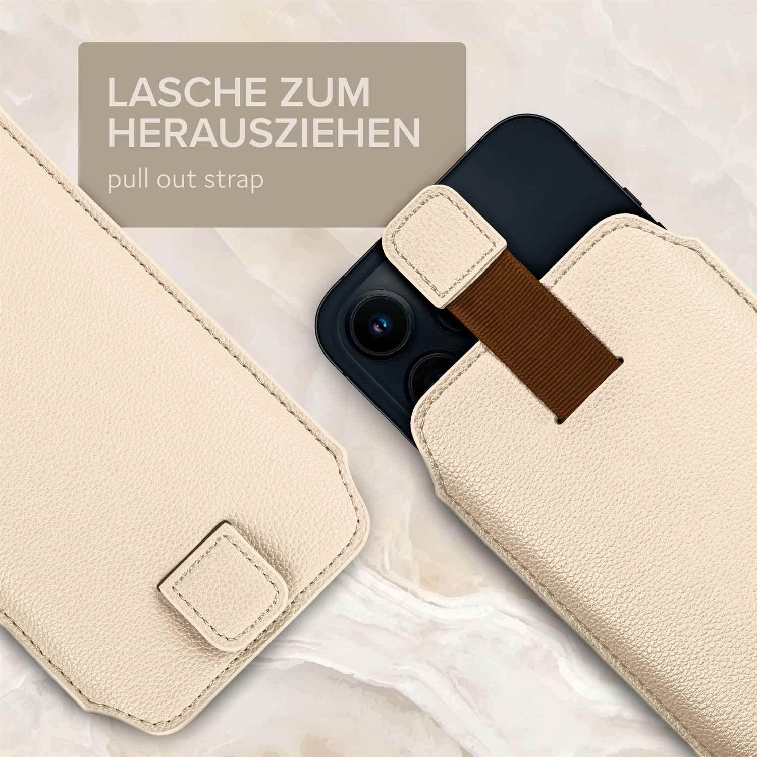 OneFlow Manicotto Slip-on Slim con Funzione di retrazione Compatibile con iPhone 11 | Fodera Interna in Microfibra Premium + Robusta Linguetta a Strappo, Grigio Chiaro