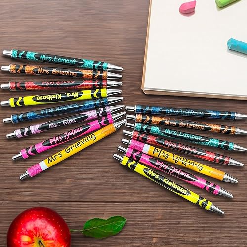 Miniatura 9 de ipetlive Bolígrafos de tinta negra personalizados, bolígrafos retráctiles de metal con purpurina, con nombre, para profesores, estudiantes, regalos