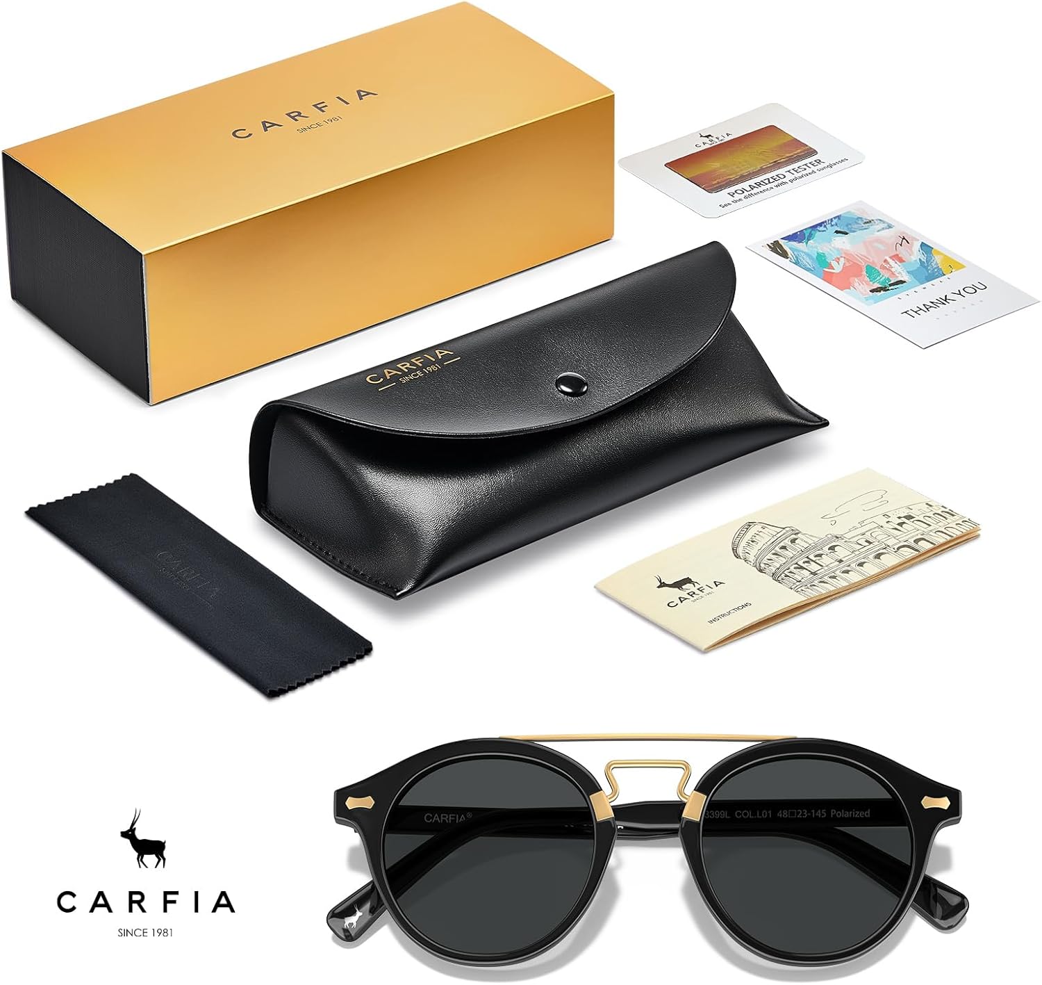 CARFIA Retro Acetate Small Face Polarized Sunglasses for Men Women Trendy Metal Double Bridge Round Sun Glasses CA3399L - Image 6