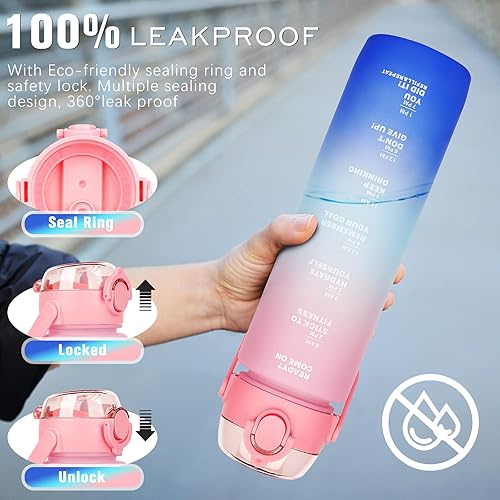 Miniatura 3 de Botellas de agua de 32 onzas sin BPA, botella de agua deportiva con popote, apta para lavavajillas, botella de agua motivacional a prueba de fugas