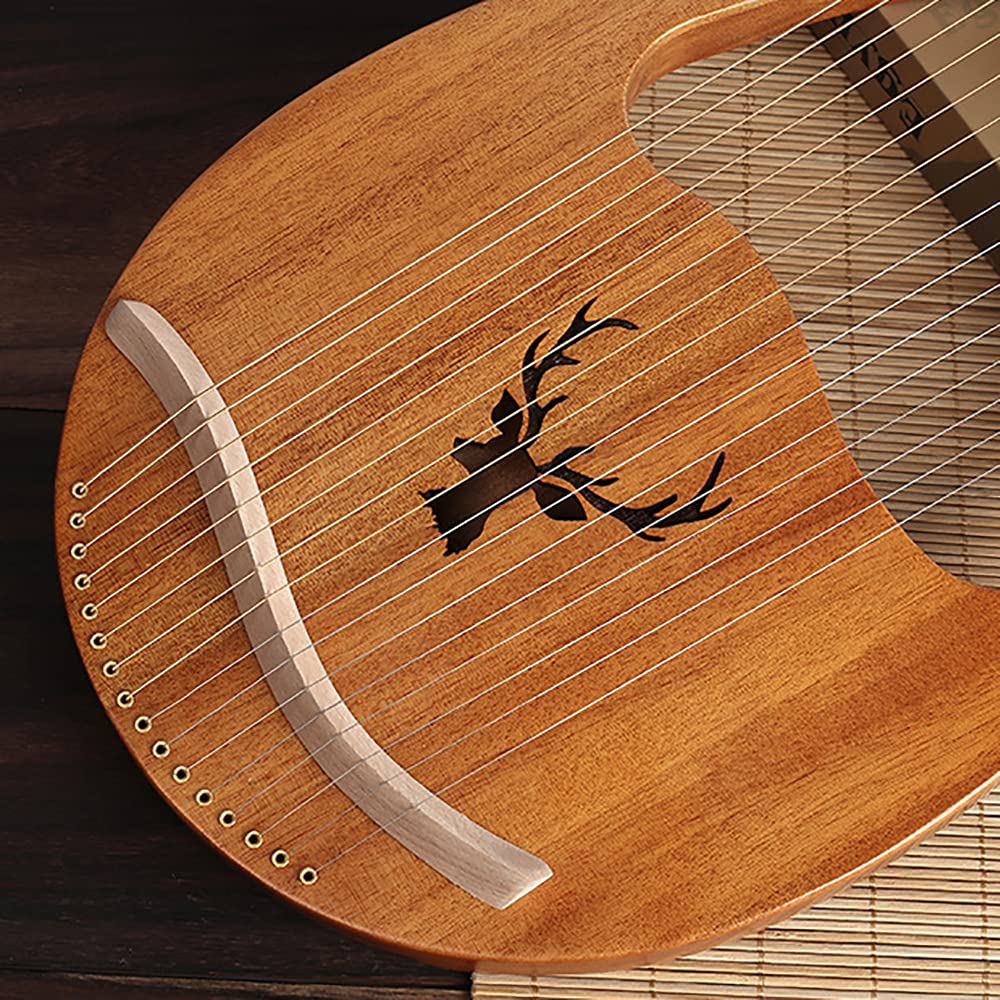 Loobiiny Massief mahonie snaarinstrument draagbaar 16 snaren lyre harp met gesneden noot stemsleutel pick up snaren (houtkleur