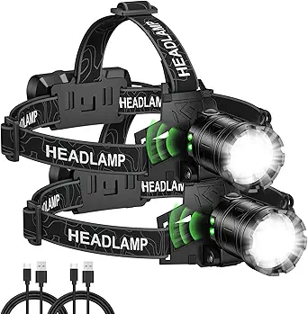 Headlamp Rechargeable 99,000LM Super Bright, 2pack LED Head Lamp with 3 Modes, 90°Adjustable Head Lights for Forehead, IPX6 Waterproof HeadLamps for Camping Hiking (2)