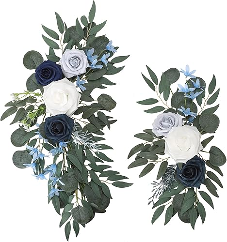 belupai Kit de 2 flores de arco de boda, guirnaldas florales decorativas de rosas, flores de eucalipto artificiales, letrero de ceremonia de