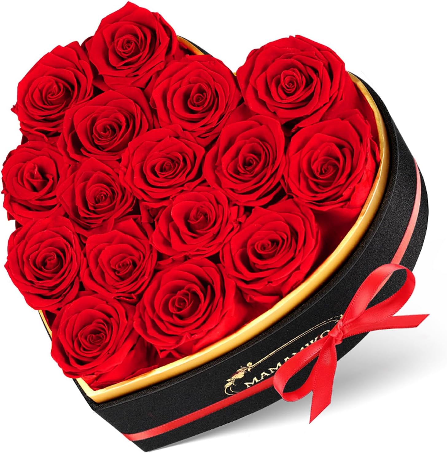 MAMAMIKO 16 Preserved Roses in Heart Shape Gift Box for Her - Forever Flowers for Delivery, Eternal Rose Mothers Gifts for Mom, Wife Anniversary Birthday Valentine Gifts for Women, Red