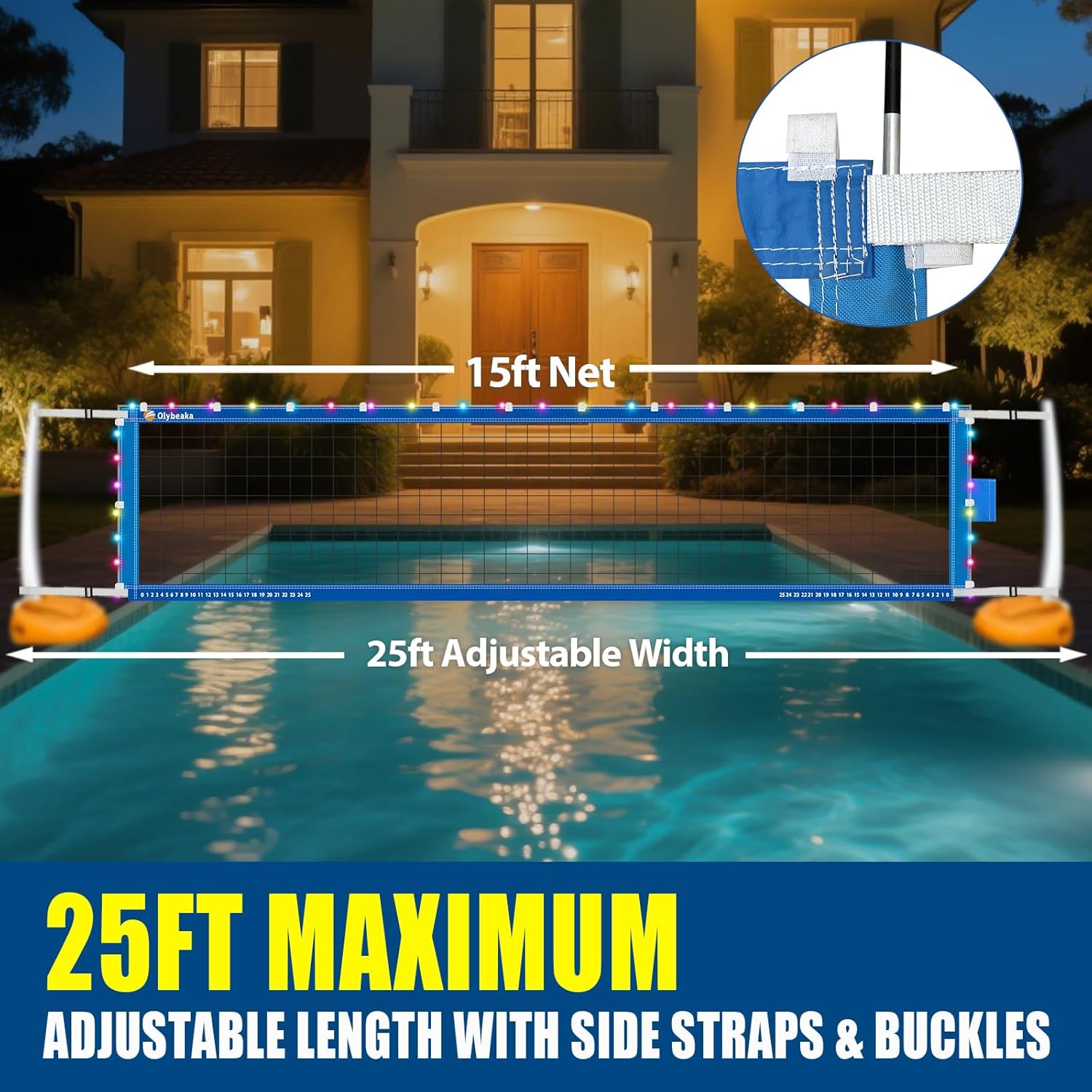 Reinforced Anti-UV Replacement Pool Volleyball Net Only with Scoring Clamps, 15 ft Net - Easy Set Up and Long Lasting