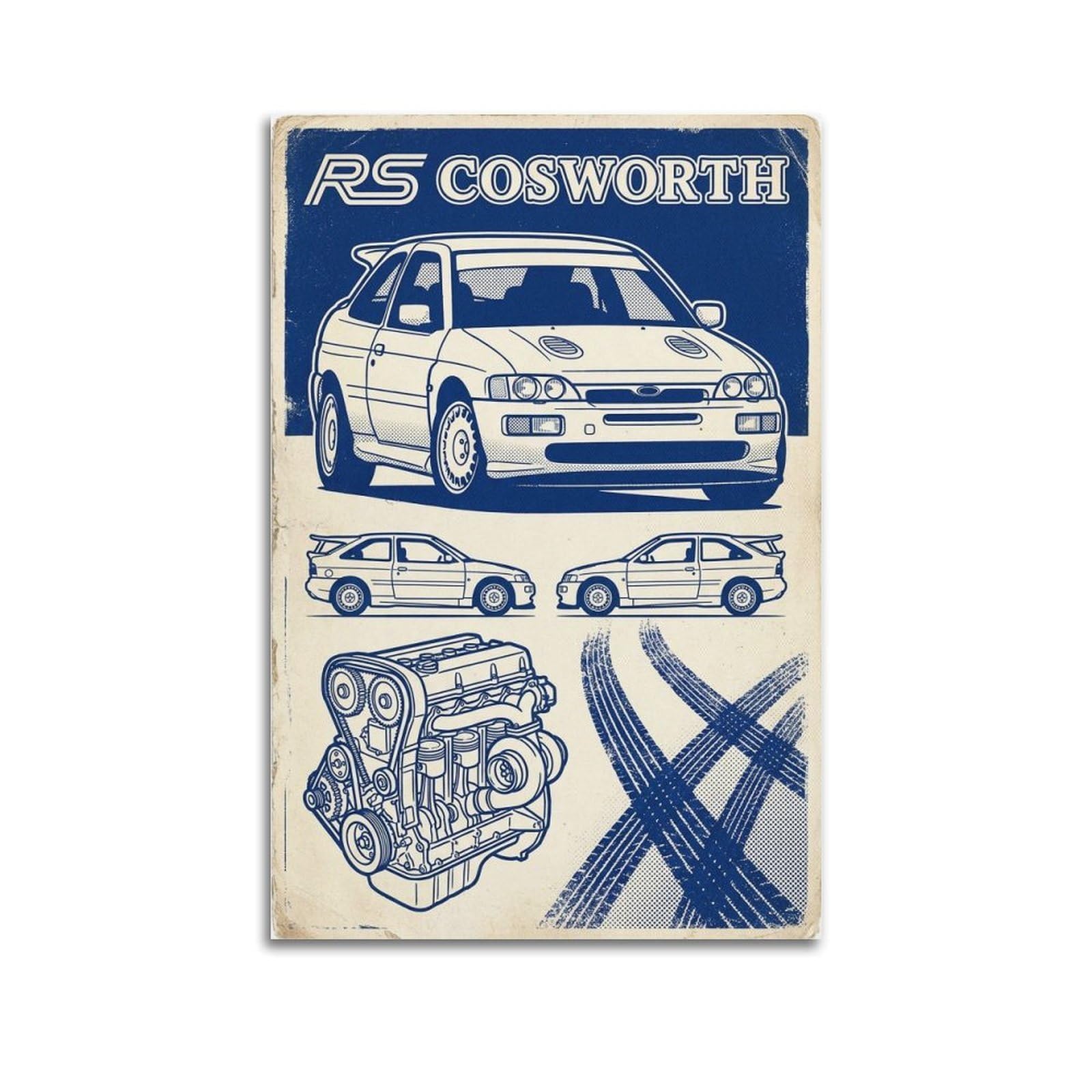 XKUGA Classic Rally Legend Car Poster Escort RS Cosworth Modern Decorative Canvas Prints - Ideal Wall Art for Family, Man Cave, Game Room, Boys & Girls Bedroom 20x30inch(50x75cm)