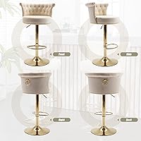 Vista 8 de Juego de 2 taburetes de bar giratorios de terciopelo de 360°, butacas ajustables para barra de cocina con respaldo de clavos, base dorada