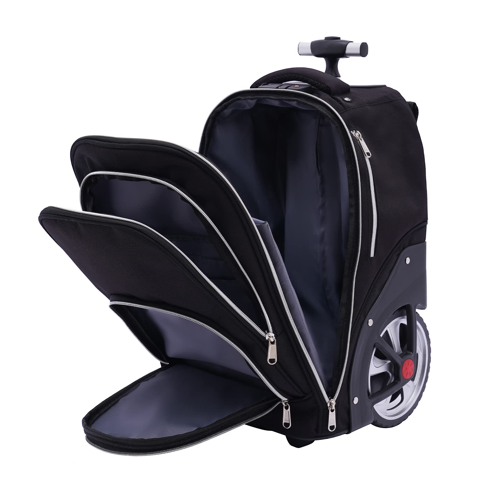 Mochila trolley con ruedas para portátil, mochila grande con ruedas para portátil de 15 pulgadas, bolsa de viaje, mochila de equipaje de mano para viajes/hombres/mujeres-Negro