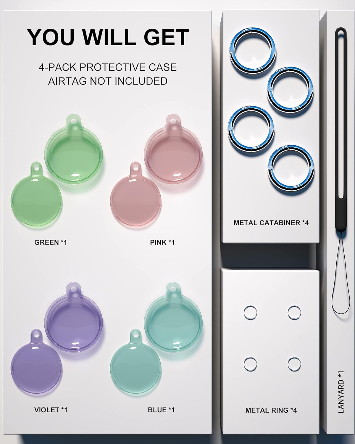 4 pack airtag keychain waterproof air tag holder for apple airtag gps tracker soft full body shockproof apple tag case for dog cat collar luggage