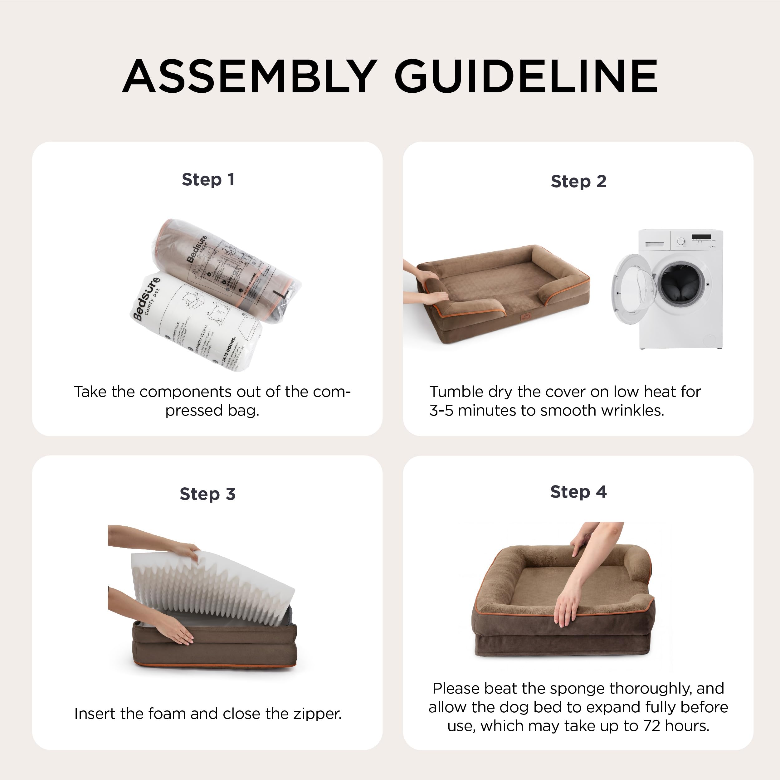 Bedsure Orthopedic Dog Bed Medium Size Dogs - Washable Medium Dog Cat Bed Waterproof, Comfort Pet Couch Sofa with Washable Removable Cover, Pets Bed with Nonskid Bottom, Brown, 28"