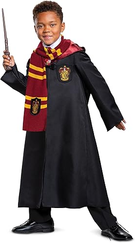Harry Potter - Conjunto de disfraz oficial del mundo mágico con bata, bufanda, corbata y varita, talla S (4-6)