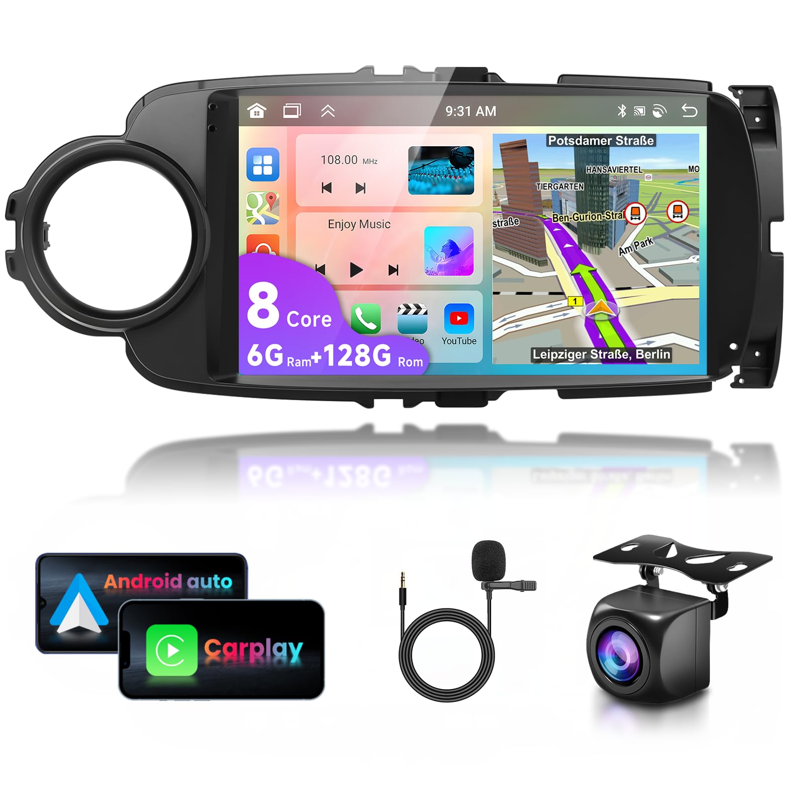 6G&128G 8-Core,VECHTEL 7" Autoradio pour Toyota Yaris Grmn 2012-2017 avec CarPlay Android Auto sans Fil,DSP,Android 15,Bluetooth,RDS/FM Radio,Navi Wi-FI/caméra de recul AHD