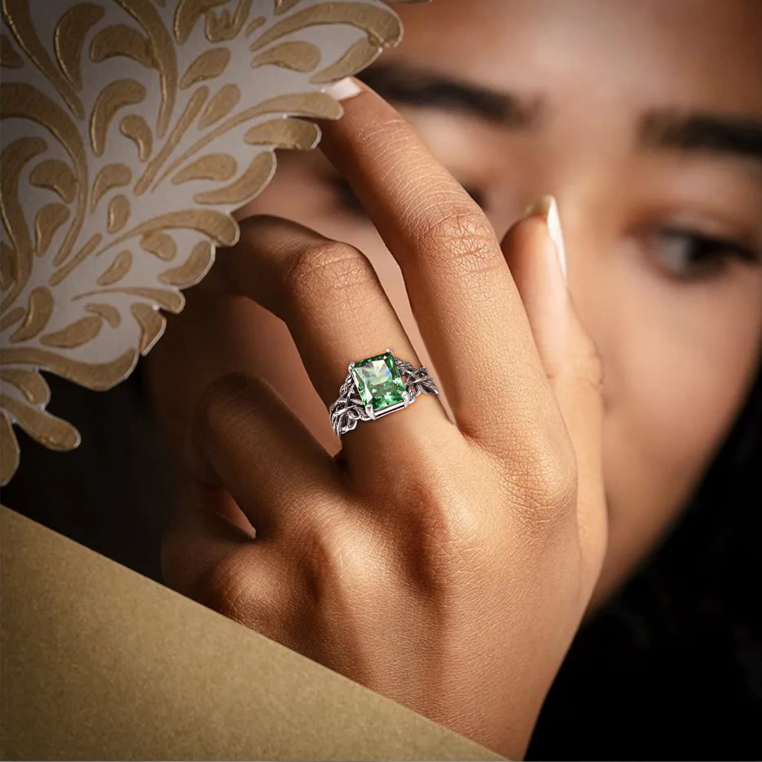 TANGPOET Damen Lebensbaum Ring Silber 925 Baum des Lebens Ring Verstellbar Kristall Schmuck Baum des Lebens Geschenke für Frauen Mädchen