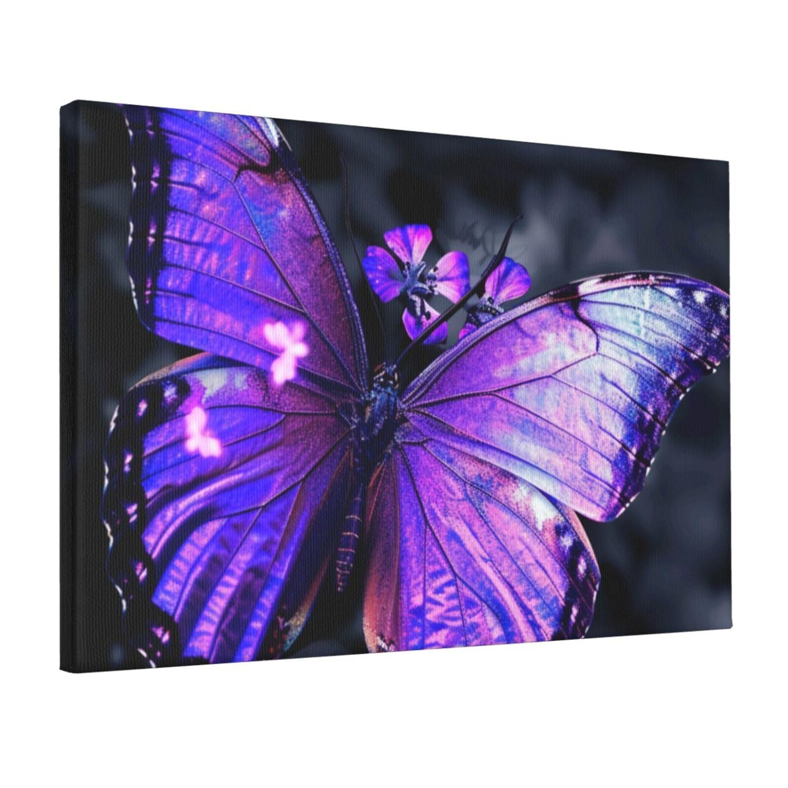 YKLJG Purple Butterfly Printed Wall Art Canvas Prints 45x30 CM Wooden Framed Picture Painting Artwork for Bedroom Kitchen Home Office Decor