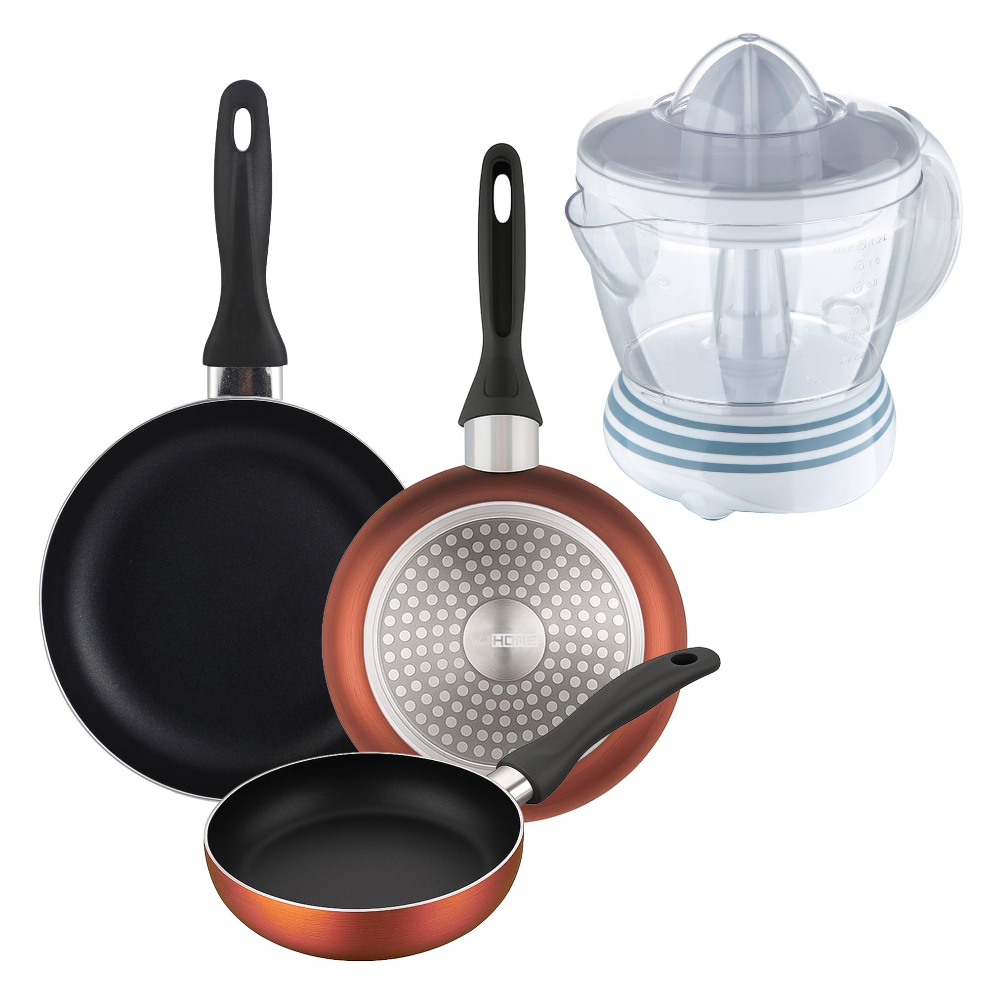 Ustensiles de cuisine Well Home incluant 3 poêles et presse-agrumes grande capacité