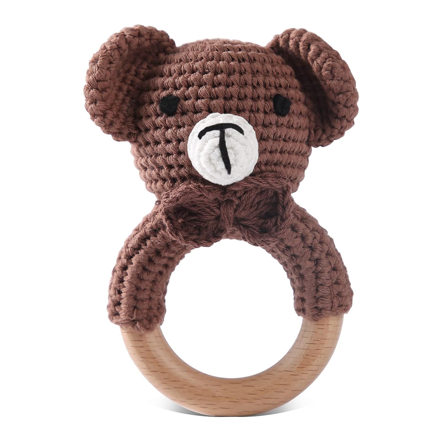 Handmade Crochet Easter Bunny Wooden Baby Rattle Toy for 0-6 Months - Organic Stuffed Animal for Newborn