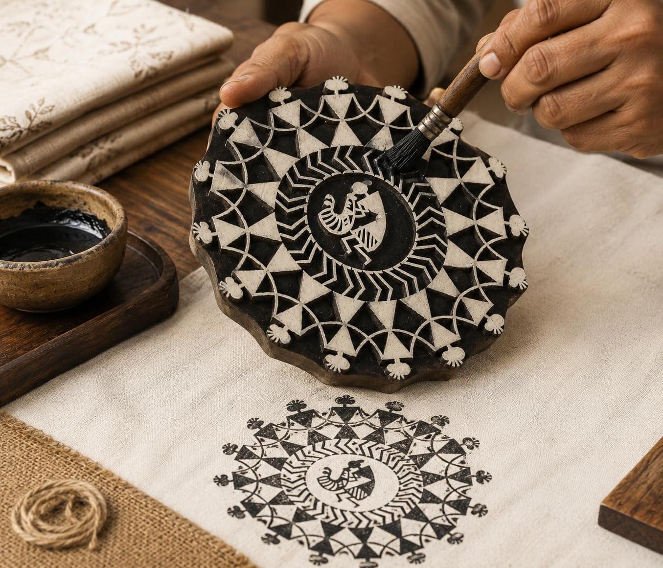 Wooden Printing Block Tribal Design for Fabric Stamping DIY Art