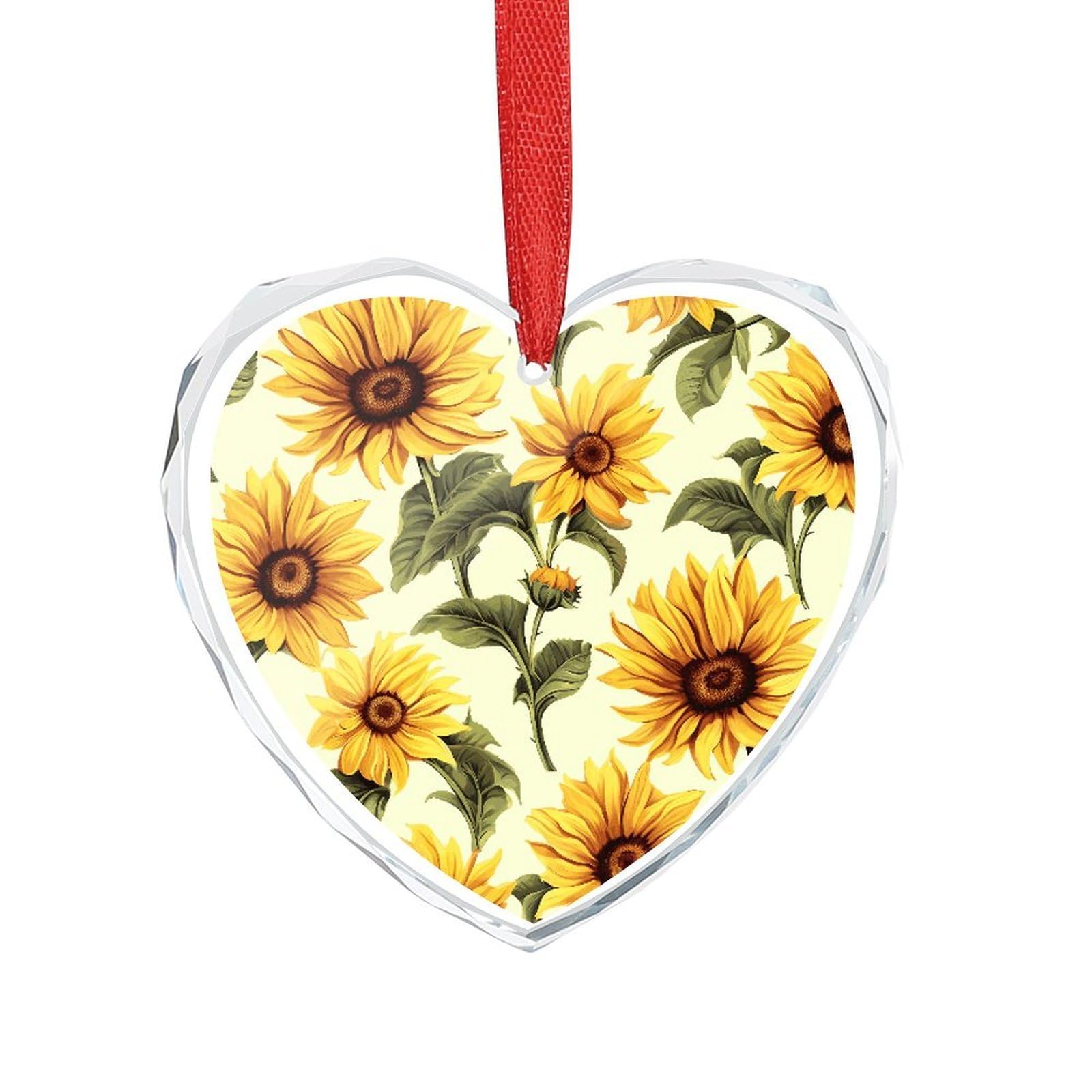 Wsoihfec Style Summer Sunflower Engagement Gifts For Couples, Glass Ornaments Just Married Bridal Shower Decor, Heart Keepsake Decor For Bride & Groom