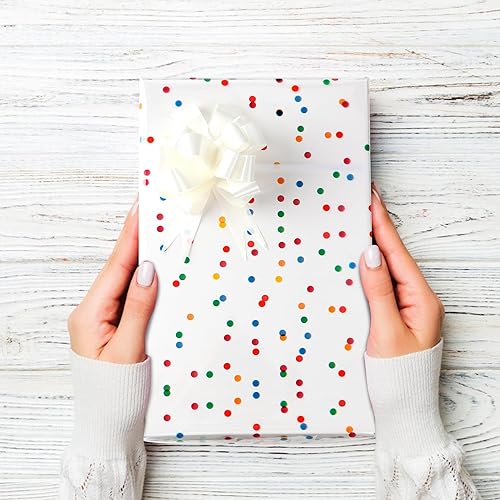 Miniatura 79 de CMFYHM Rollo de celofán transparente (34 pulgadas x 120 pies) de celofán de lunares dorados de 3 mil, rollo de papel de celofán para regalo, cestas