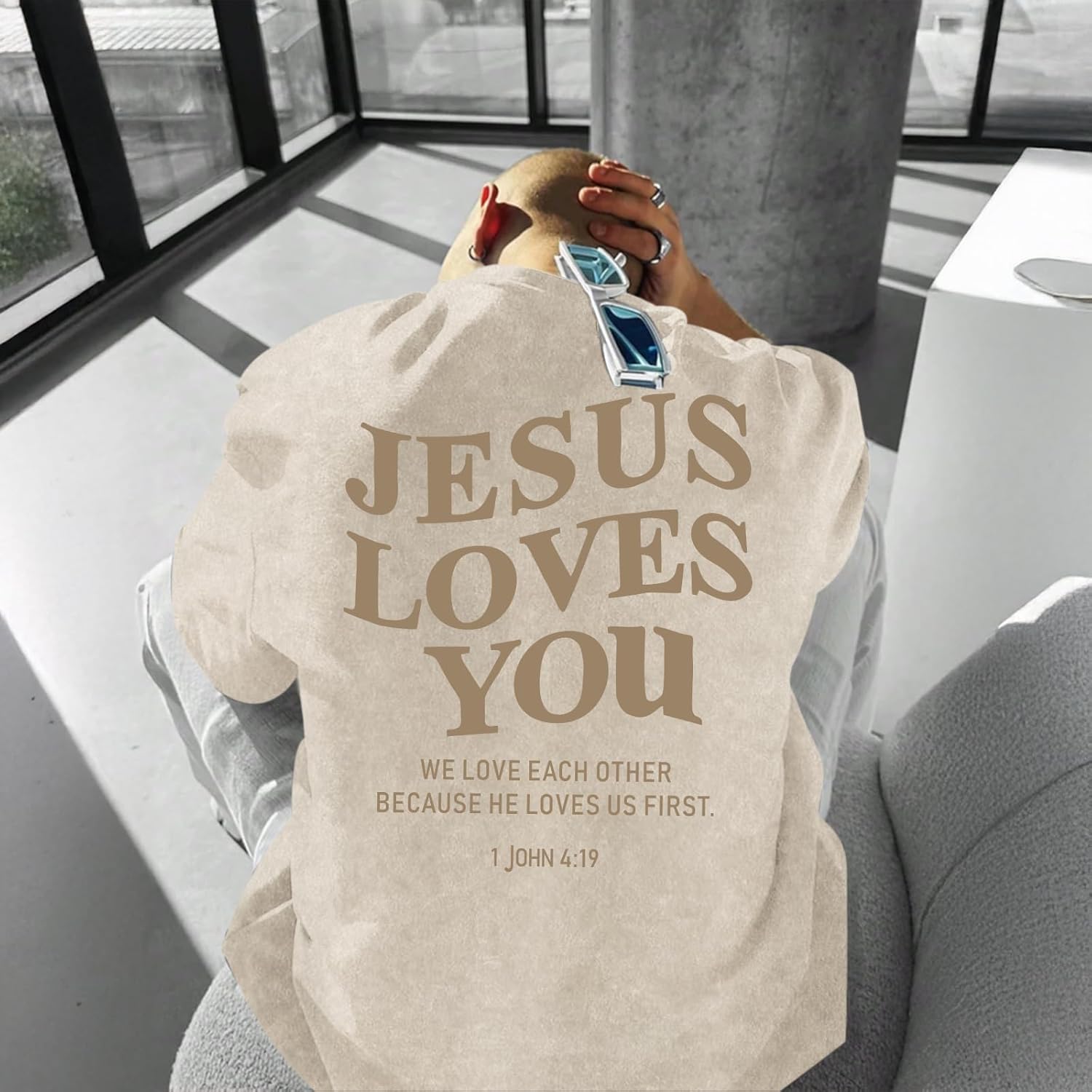 Christian Jesus Loves You Shirts for Men Religious Oversized Graphic Tees Jesus Faith Acid Wash T Shirt God Top - Image 5