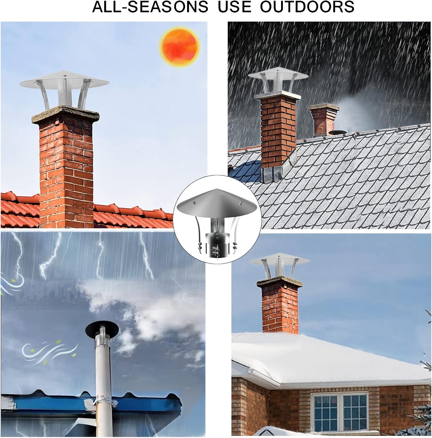 QWEASDF Galvanized Rain Cap,Chimney Cap,Stainless Steel Chimney Cap, Bolt on Flue,Chimney Cover 304 Stainless Steel Fireplace Chimney Cover Adjustable,for Outdoor,d16cm/6.3in