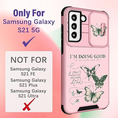 Miniatura 2 de Funda 2 en 1 para Samsung Galaxy S21 para mujeres, linda funda de teléfono con diseño de mariposa verde con diseño femenino femenino de moda con