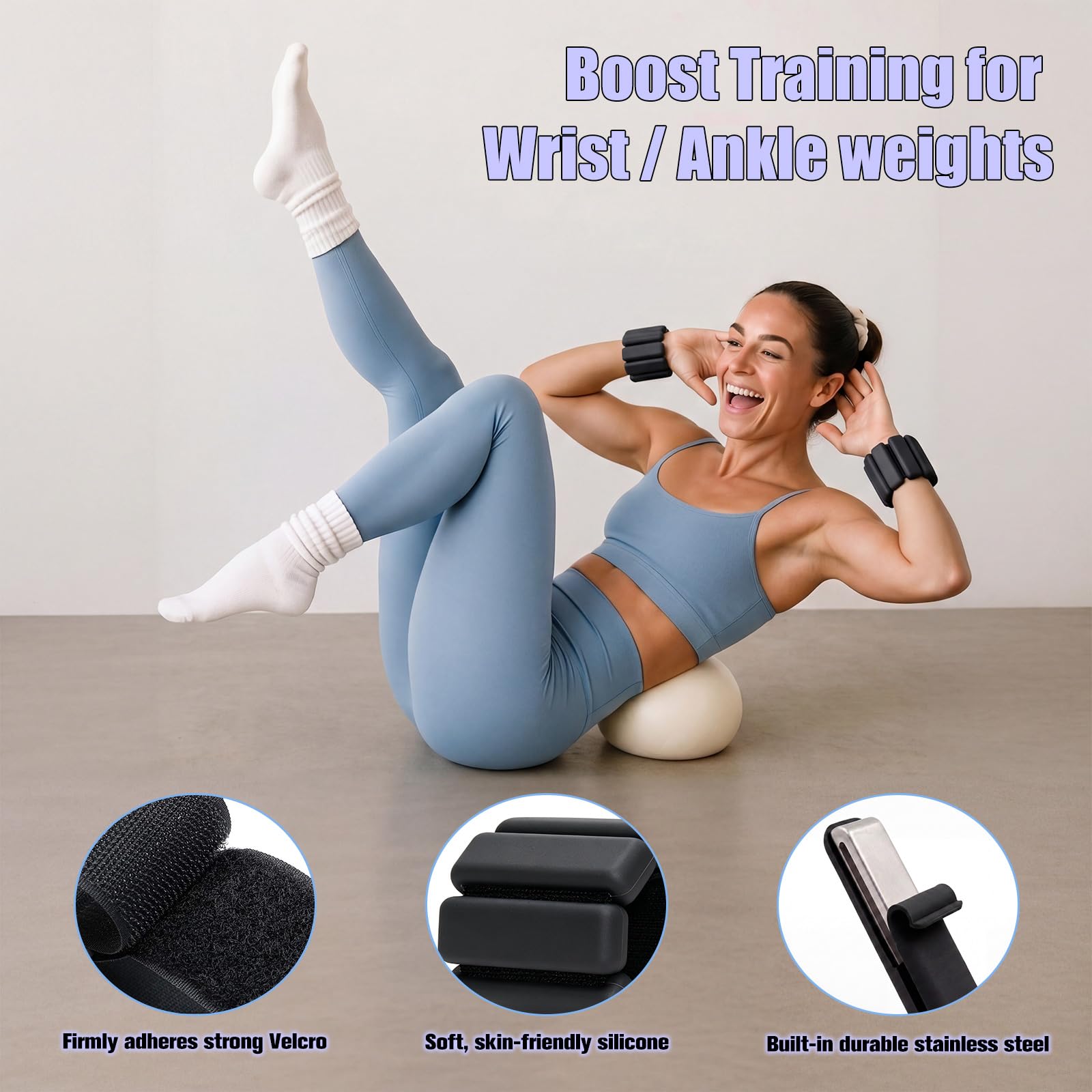 Juego de 2 pesas de muñeca, pesas de tobillo para mujeres y hombres, pulsera ajustable con peso para el hogar, gimnasio, yoga, baile, pilates, ejercicios de piscina y correr, 2 libras