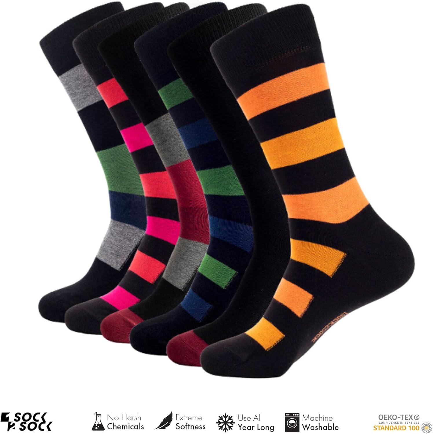 1SOCK2SOCK - Men's 6 Pack Bamboo Blend Thin Crew Socks - Super Soft, Breathable, and Colorful Dress Socks - Image 2