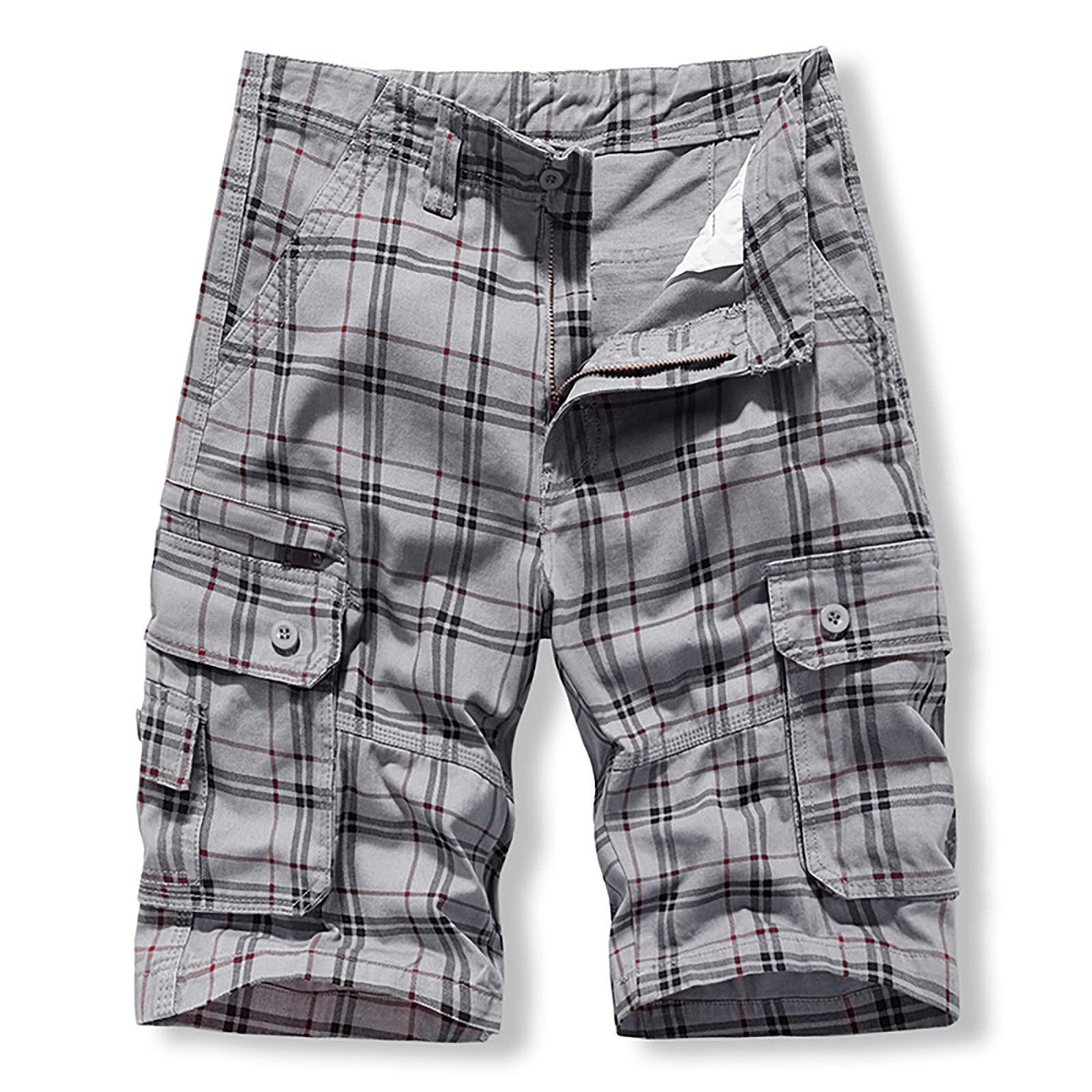 Pantalones cortos cargo a cuadros para hombre, pantalones cortos casuales de cintura media para hombre, pantalones cortos de moda para verano, playa, deportes, pantalones cortos a cuadros de ajuste