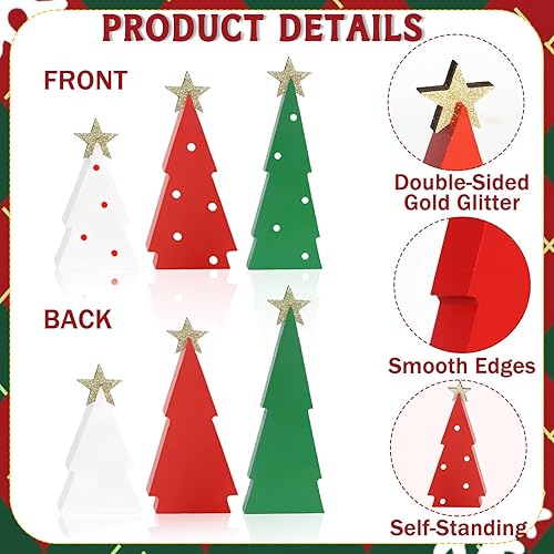 Miniatura 4 de Decoraciones de Navidad para interiores, 3 piezas de decoración de árboles de Navidad, decoración de estante de mesa, centros de mesa de madera con