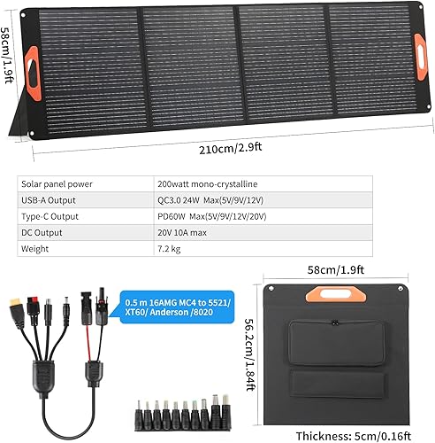 Miniatura 6 de Panel solar portátil de 200 W para estación de energía, compatible con Jackery, Ecoflow, Bluetooth, Anker y más estaciones de energía portátiles,