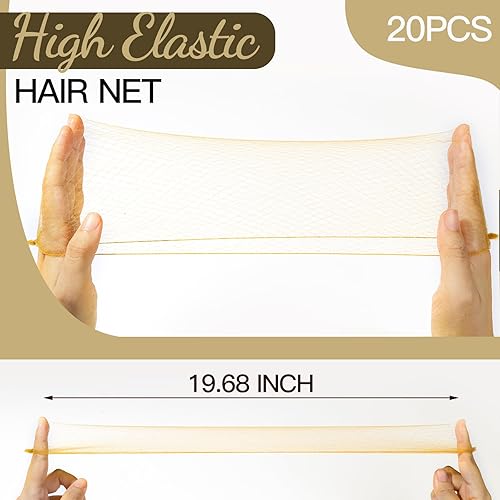 Miniatura 9 de FANDAMEI Juego de 20 redes invisibles y 40 pines en forma de U, 20 redes de cabello de 19.7in para moño de malla elástica marrón y 40 pines de moño