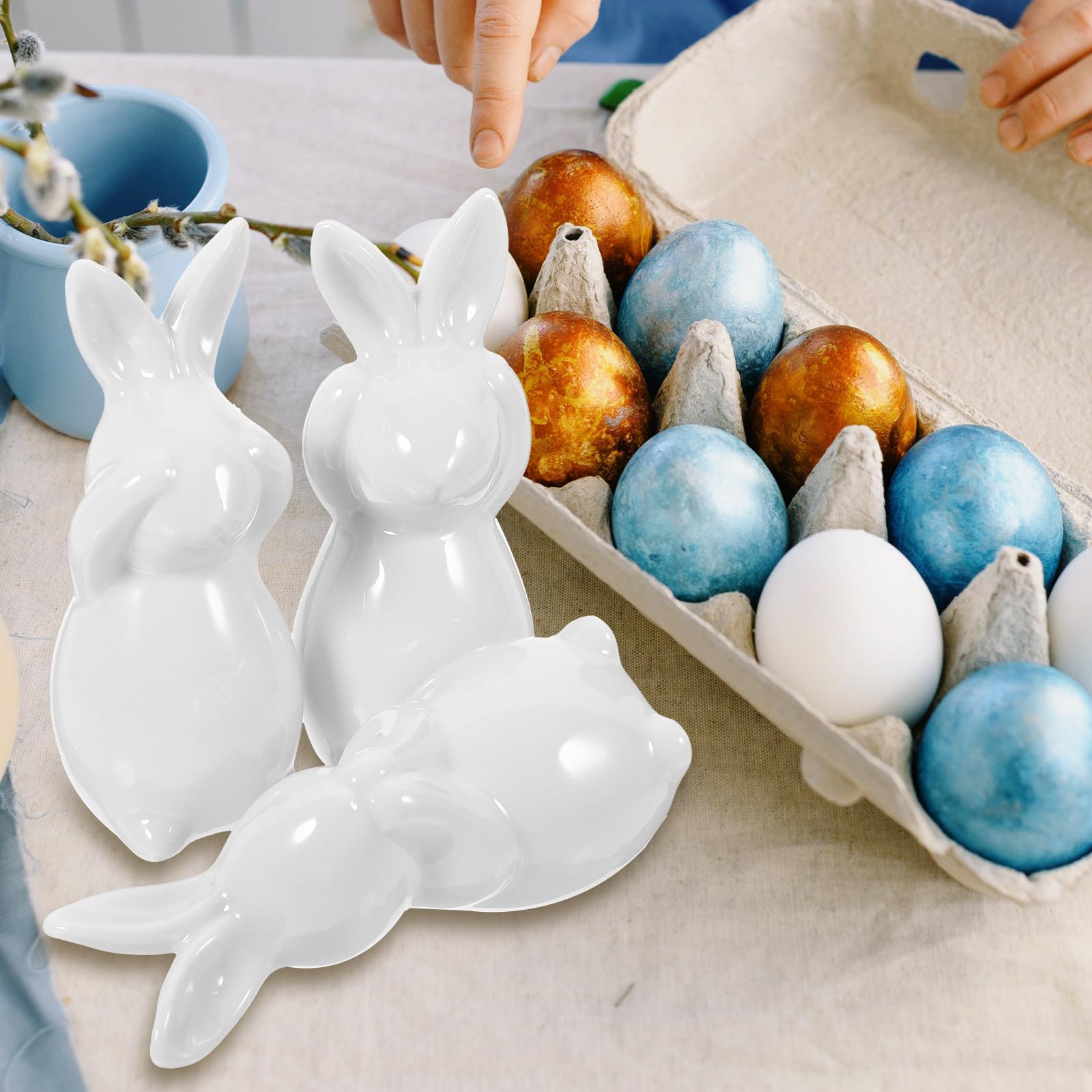 Healvian Statuetta Coniglietto in Ceramica Bianco Stile Nordico Decorazione Pasqua per Arredamento Casa e Centrotavola Living Space Decorativo