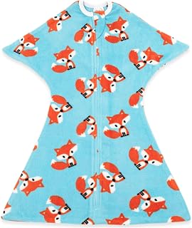 SleepingBaby Zipadee-Zip Transition Swaddle - Warm Fleece Baby Swaddle Blanket with Zipper Convenience - Friendly Fox, Medium (6-12 Month)