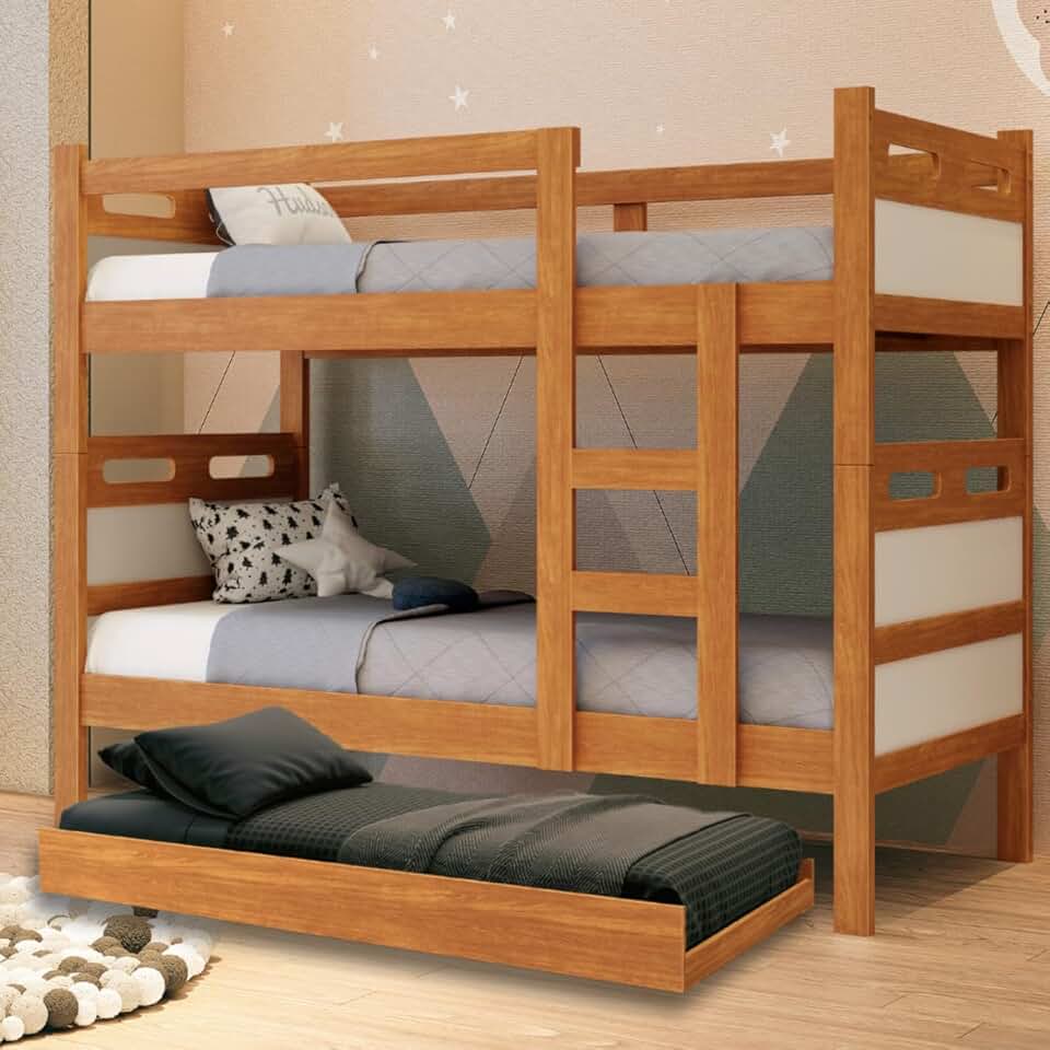 Beliche com Cama Auxiliar Treliche Jaspe Fênix 3 Camas (Nature/OFF WHITE)