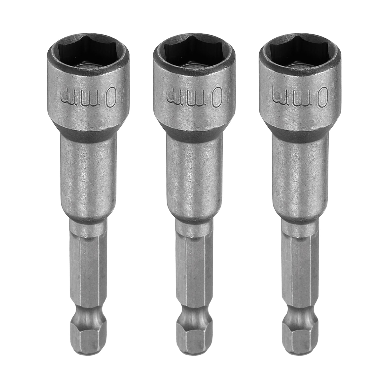 sourcing map 3pcs Hex Nut Driver Drill Bit 10mm Metric 6-Point Socket 1/4" Hex Shank Magnetic Setter CR-V Steel Bolt Sockets for Power Drills Impact Drivers, 2.56" (65mm) Long