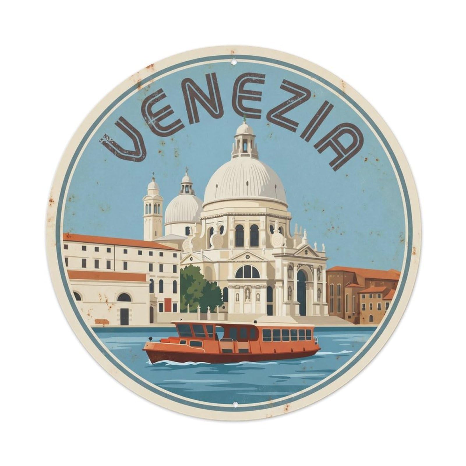 Italian Venice Cathedral Heritage Dome Basilica Guide Classic Metal Tin Sign Plaque Wall Decor for Cafe, Man Cave, Club Bar, Office, Home Garden Round Metal Poster 8x8Inch