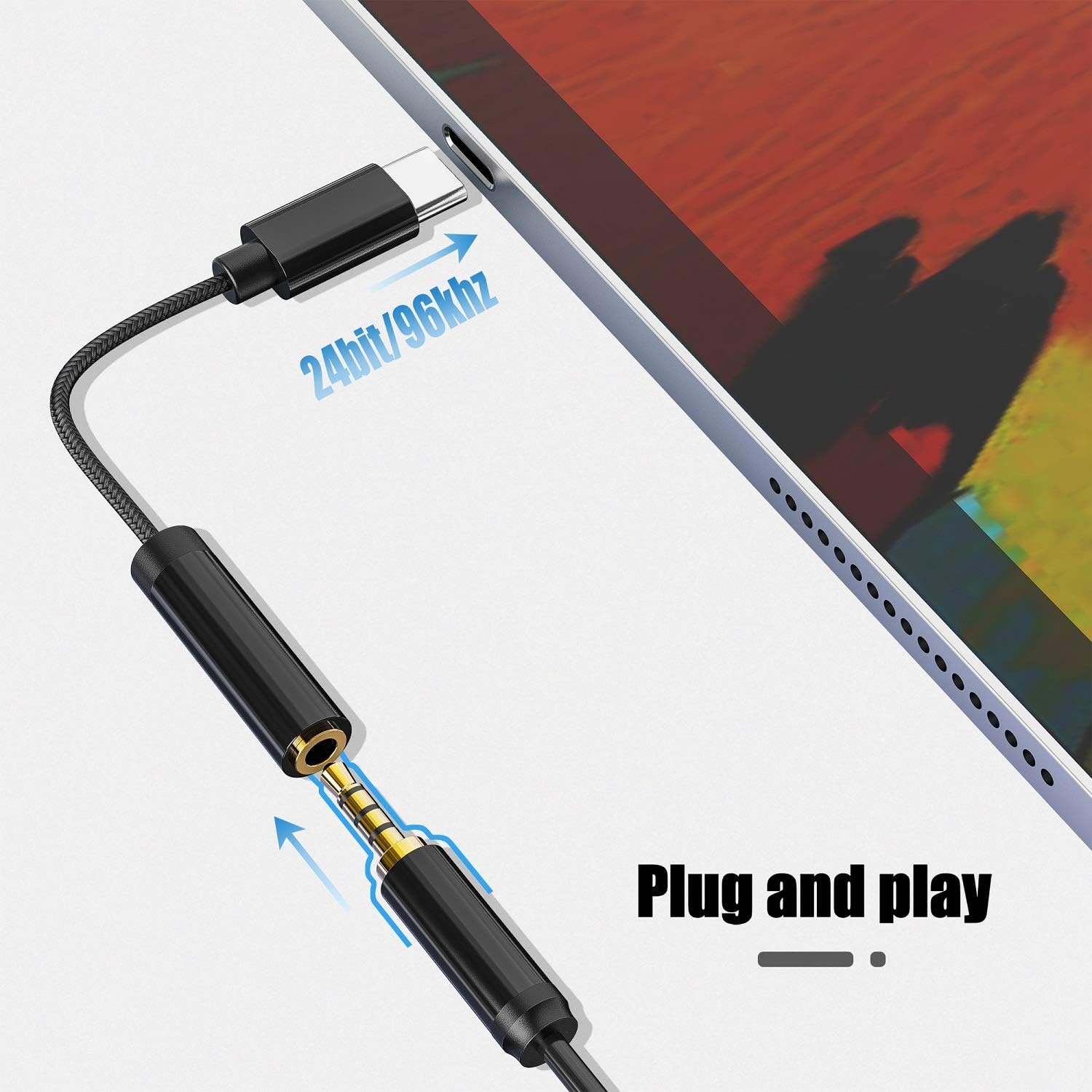 USB C to 3.5mm Headphone Jack Adapter DAC, Type C Earphone Audio Mic Aux Cable Compatible with Samsung S20 Ultra S10 Note10+ A90,Google Pixel 4,Huawei P30 Pro P20,OnePlus 8 7,Sony
