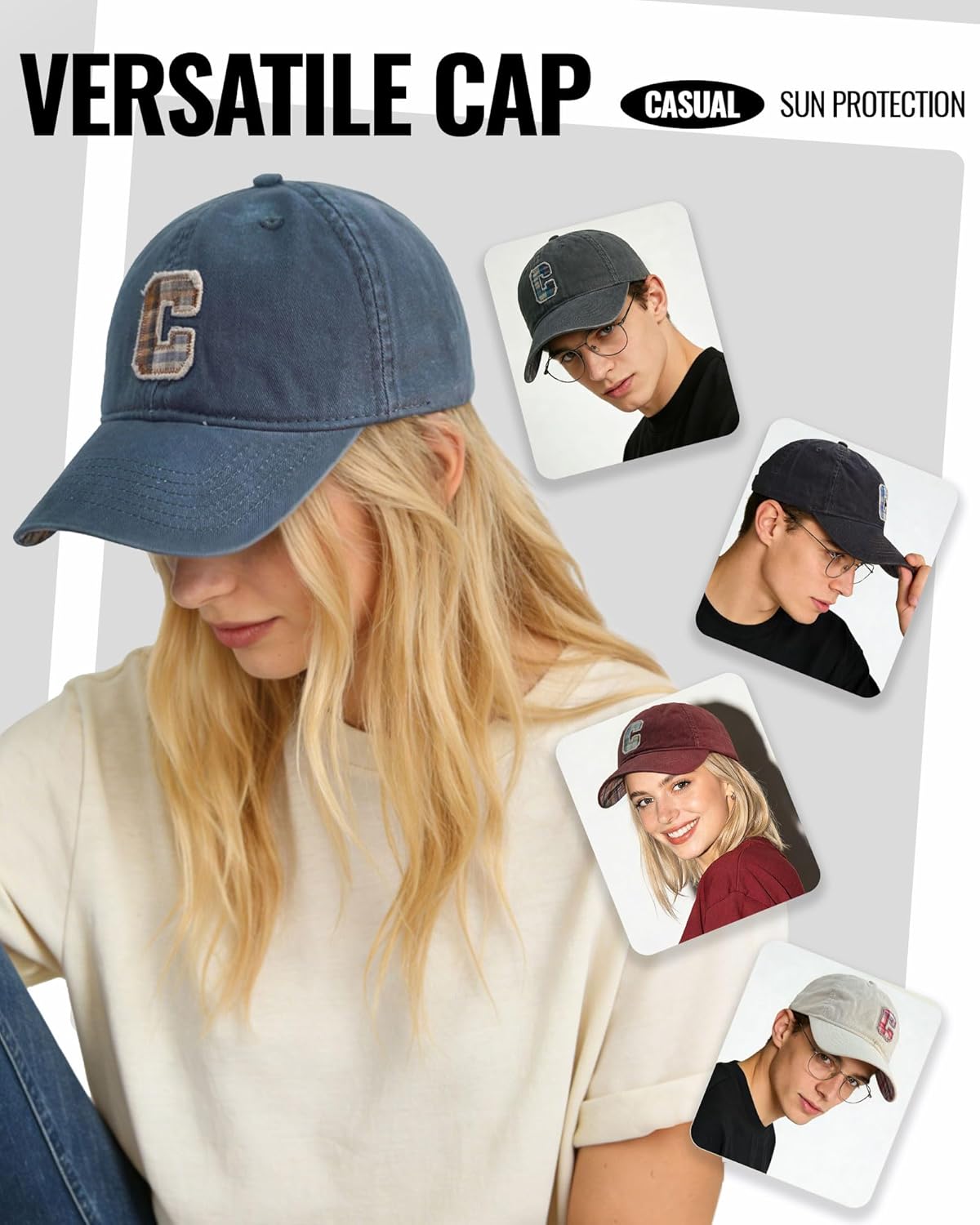 CLAPE Women's Baseball Cap, Letters C Embroidered Ball Cap Cotton Breathable Sun Protection Ajustable Unstructured Dad Hat - Image 5