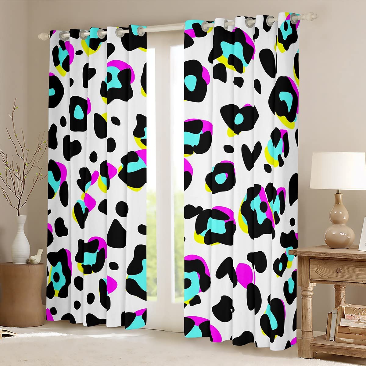 Leopard Blackout Curtain Colorful Animal Skin Print Window Treatments,Cheetah Print Window Drapes for Kids Boys Girls Room Decor Grommet Top 2 Panel Set Bedroom Curtains,46Wx54L inch - Image 2